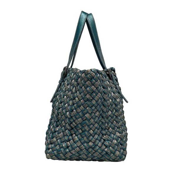 Auth BOTTEGA VENETA Intrecciato - Blue Green Silver Leather Chemical Fiber - Picture 4 of 16